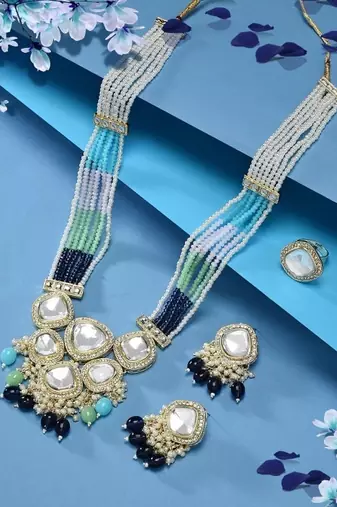 Multicolor beaded kundan mirror necklace set | gold-plated traditional indian jewelry | ethnic wedding statement set