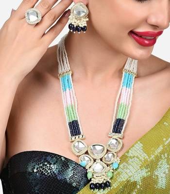 Multicolor beaded kundan mirror Necklace :: set | gold-plated traditional indian jewelry | ethnic wedding statement set 2