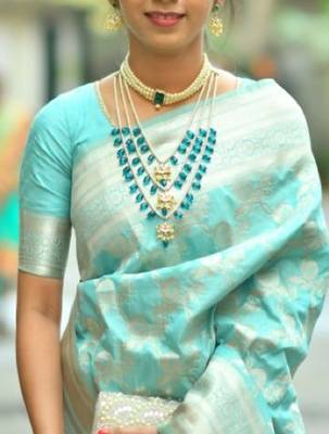 Layered pearl & green bead necklaceset with kundan chandbali pendants traditional indian  gold-plated ethnic jewelry set 4