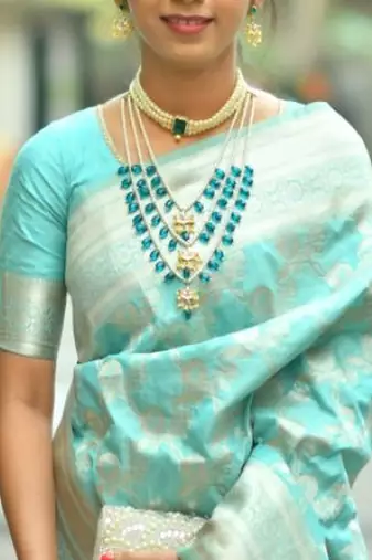 Layered pearl & green bead necklaceset with kundan chandbali pendants traditional indian  gold-plated ethnic jewelry set