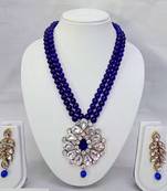 Traditional handcrafted ethnic blue beaded necklace set with gold-plated finish & studded stones 