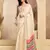 Cream linen self weaved printed ready to wear saree with pocket