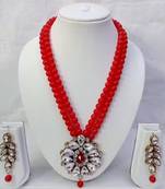 Traditional  handcrafted ethnic red beaded  necklace set  with gold-plated finish &  studded stones  