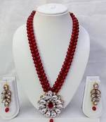Traditional  handcrafted ethnic maroon beaded  necklace set  with gold-plated finish &  studded stones  