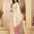 Cream linen self weaved printed ready to wear saree with pocket