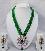 Traditional  handcrafted ethnic green beaded  necklace set  with gold-plated finish &  studded stones  