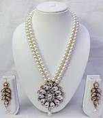 Traditional  handcrafted ethnicwhite beaded  necklace set  with gold-plated finish &  studded stones  
