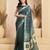Dark grey linen self weaved printed ready to wear saree with pocket