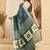 Dark grey linen self weaved printed ready to wear saree with pocket