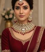 Maroon kundan bridal jewelry set gold plated wedding choker indian dulhan set with nath & tikka bollywood ethnic jewelry