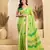 Lime green linen ikat printed ready to wear saree with pocket