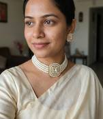 Traditional gold-plated multi-layered pearl choker necklace set  & earrings indian ethnic wedding jewelry