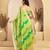 Lime green linen ikat printed ready to wear saree with pocket