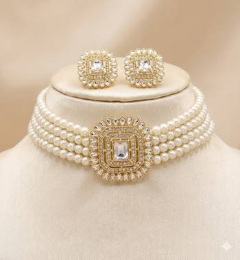 Traditional gold-plated multi-layered pearl choker Necklace :: set  & earrings indian ethnic wedding jewelry 2