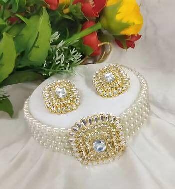 Traditional gold-plated multi-layered pearl choker Necklace :: set  & earrings indian ethnic wedding jewelry 3