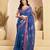 Dark blue linen motifs abstract printed ready to wear saree with pocket