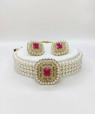 Traditional gold-plated multi-layered pearl choker Necklace :: set  & earrings indian ethnic wedding jewelry 2