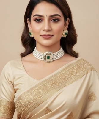 Traditional gold-plated multi-layered pearl choker Necklace :: set  & earrings indian ethnic wedding jewelry 1