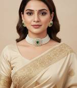 Traditional gold-plated multi-layered pearl choker necklace set  & earrings indian ethnic wedding jewelry