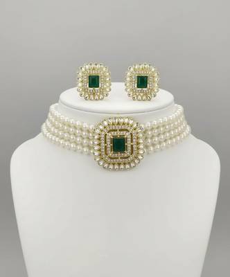 Traditional gold-plated multi-layered pearl choker Necklace :: set  & earrings indian ethnic wedding jewelry 2