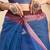 Dark blue linen motifs abstract printed ready to wear saree with pocket