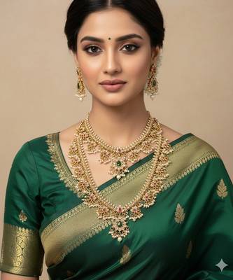 Gold-plated kundan bridal Necklace :: set with long haram & earrings   1