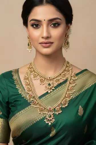 Gold-plated kundan bridal necklace set with long haram & earrings  