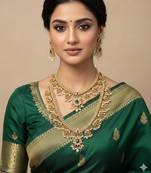 Gold-plated kundan bridal necklace set with long haram & earrings  