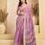 Lavender linen woven sqaure printed ready to wear saree with pocket