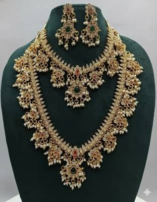 Gold-plated kundan bridal Necklace :: set with long haram & earrings   2