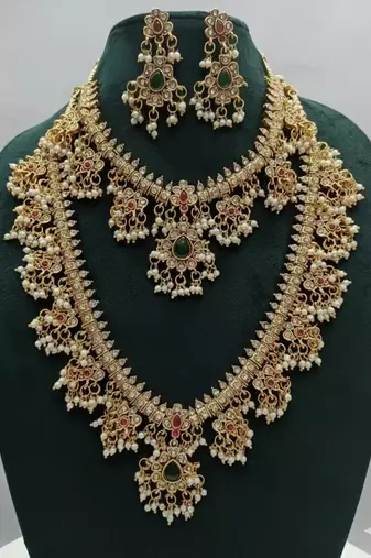 Gold-plated kundan bridal Necklace :: set with long haram & earrings  