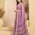Lavender linen woven sqaure printed ready to wear saree with pocket