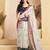 Off white linen striped printed ready to wear saree with pocket