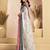 Off white linen striped printed ready to wear saree with pocket