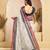 Off white linen striped printed ready to wear saree with pocket