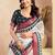 Off white linen striped printed ready to wear saree with pocket