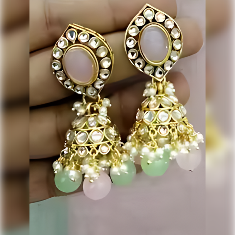 Traditional kundan beaded necklace set for women gold-plated bridal choker with earrings & tikka ethnic indian jewelry