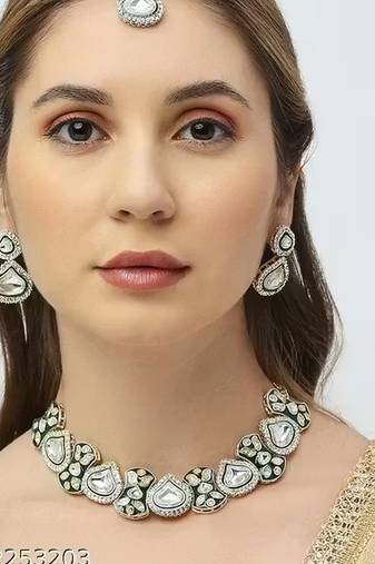 Royal kundan choker necklace set with earrings & maang tikka | traditional bridal & festive jewelry for women