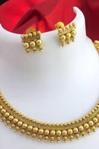 Elegant gold-tone beaded choker necklace set for women     traditional ethnic jewelry with earrings, bridal & party wear
