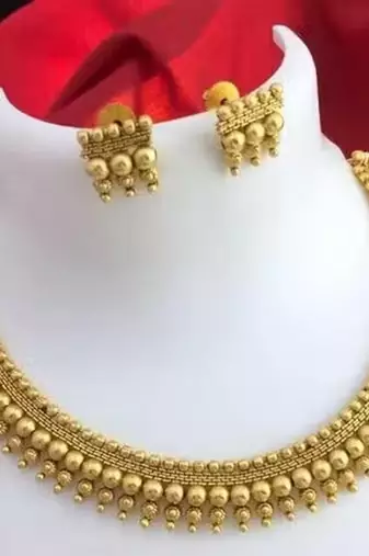 Elegant gold-tone beaded choker necklace set for women     traditional ethnic jewelry with earrings, bridal & party wear