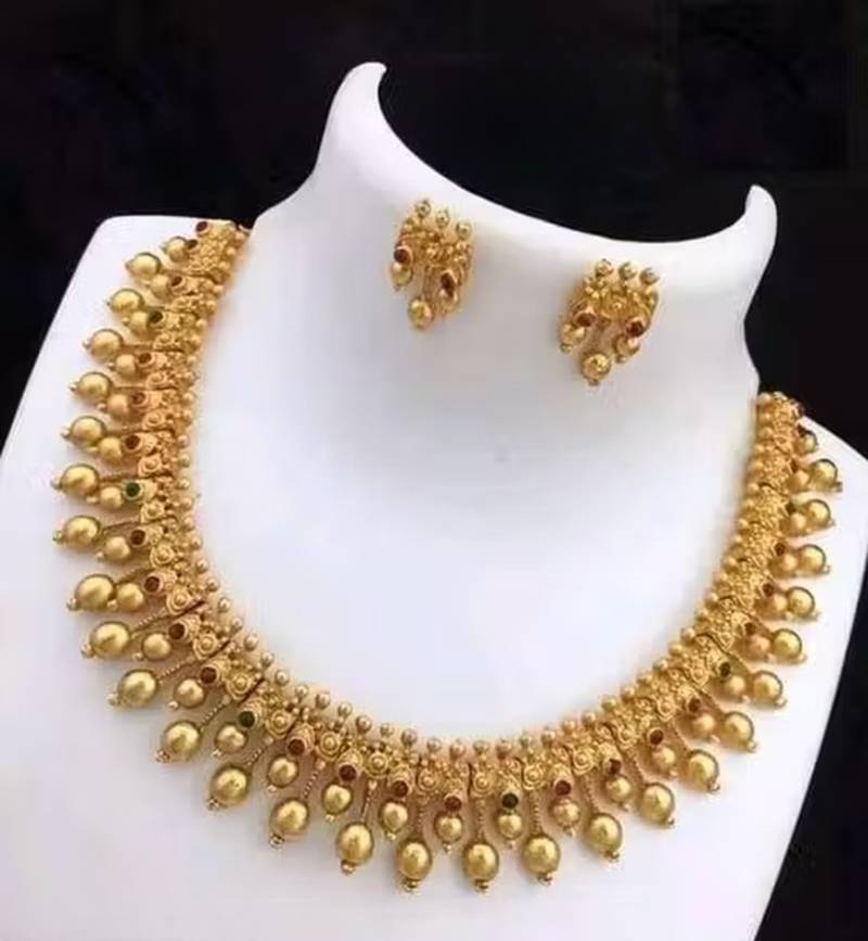 Traditional gold-plated droplet necklace set for women     ethnic bridal jewelry with earrings, festive party wear