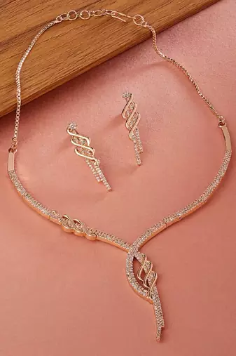 Rose-gold plated white cz-studded jewellery set