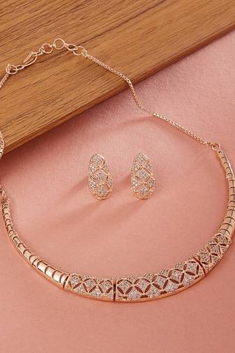 Rose-gold plated white cz-studded jewellery set