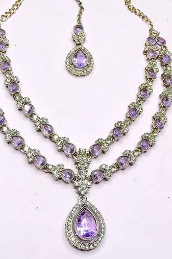 Teardrop bridal necklace set with earrings & maang tikka - ethnic wedding jewelry for brides & parties