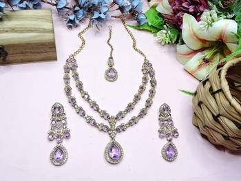 Teardrop bridal Necklace :: set with earrings & maang tikka - ethnic wedding jewelry for brides & parties 3