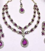 Teardrop bridal necklace set with earrings & maang tikka - ethnic wedding jewelry for brides & parties