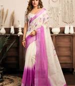 White linen floral printed ready to wear saree