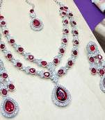 Teardrop bridal necklace set with earrings & maang tikka - ethnic wedding jewelry for brides & parties