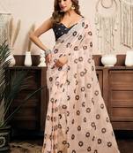 Cream linen floral printed ready to wear saree