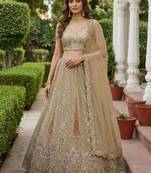 golden diamond work net lehenga set choli with dupatta